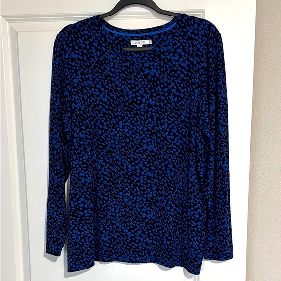 Chico's Tops - Chico's Blue and Black Long Sleeve Blouse Chicos Size 3
